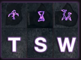 The three rune symbols to shoot at the Stables teleportal